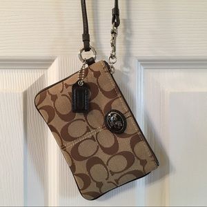Coach Brown Signature Wristlet w/Silver Hardware